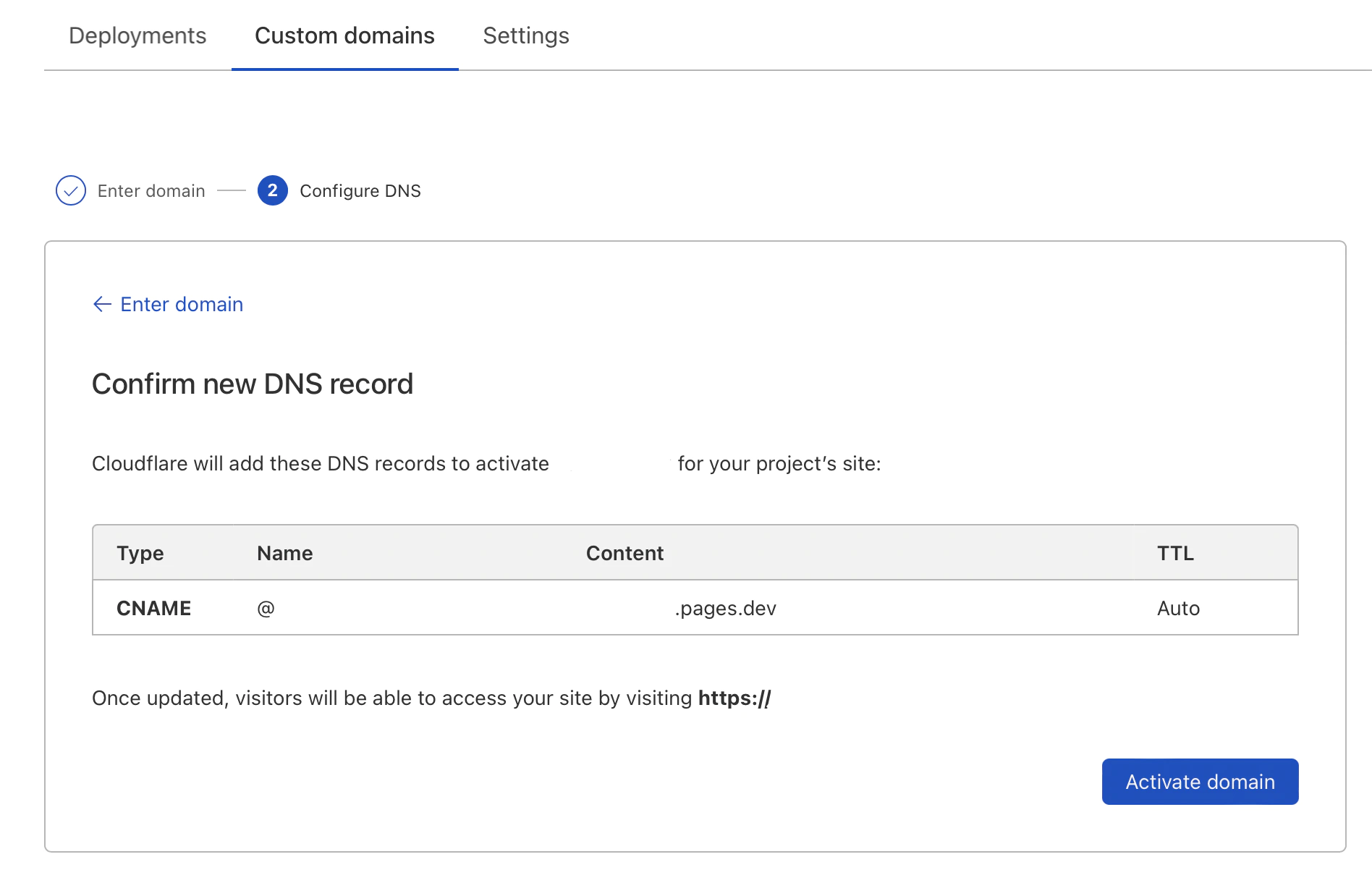 激活自定义域名需要DNS验证